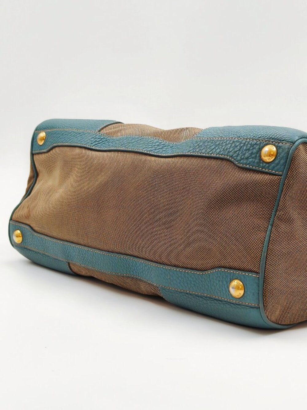 Prada Canapa Canvas Leather Boston Satchel Shoulder Bag Gray Blue - Picture 7 of 16